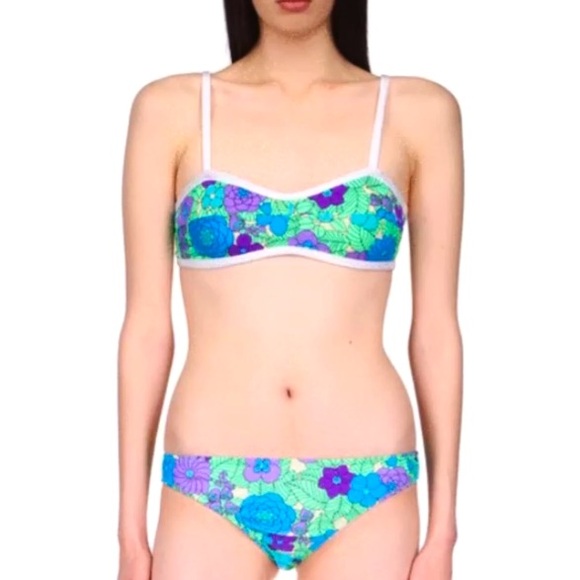 New Anna Sui x Free People Beckoning Blossoms Med Green Purple Floral 2pc Bikini - Picture 7 of 11